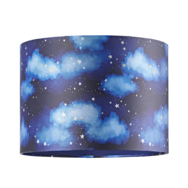 Happy Homewares Modern Navy Blue Childrens Lamp Shade With Bright Gold Stars And White Clouds
