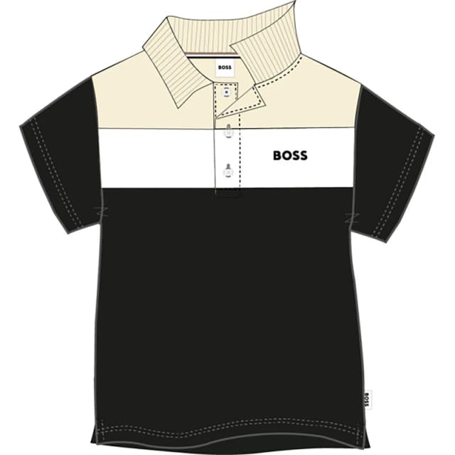 Boss Kids Colour Block Short Sleeve Polo Shirt Black 09B male 9 Mnth