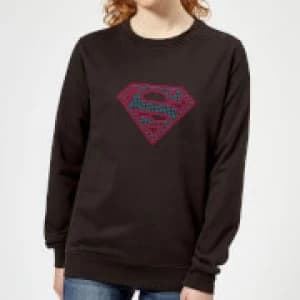 Justice League Superman Retro Grid Logo Womens Sweatshirt - Black - 5XL