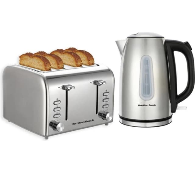 HAMILTON BEACH Rise Polished Electric Kettle & 4-Slice Toaster Bundle - Silver/Grey 5060916370807