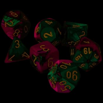 Chessex Gemini Poly 7 Dice Set: Green-Purple/Gold