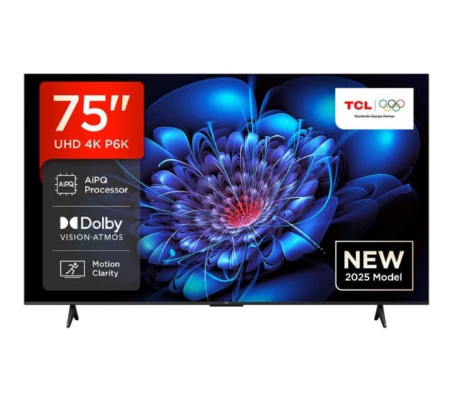 75" TCL 75P6K-UK Smart 4K Ultra HD HDR LED TV, Black 5901292528478