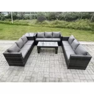 Fimous 9 Seater Outdoor Dark Grey Rattan Lounge Complete Sofa Set with 2 Side Table