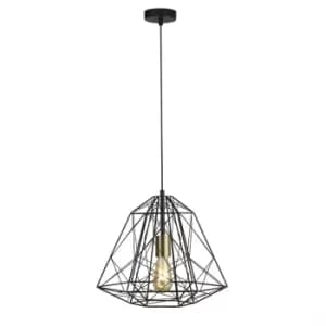 Geometric Cage 1 Light Pendant Matt Black, Satin Brass, E27
