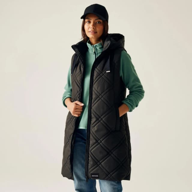Womens long hooded sleeveless puffer jacket Regatta Rurietta Noir Female 36