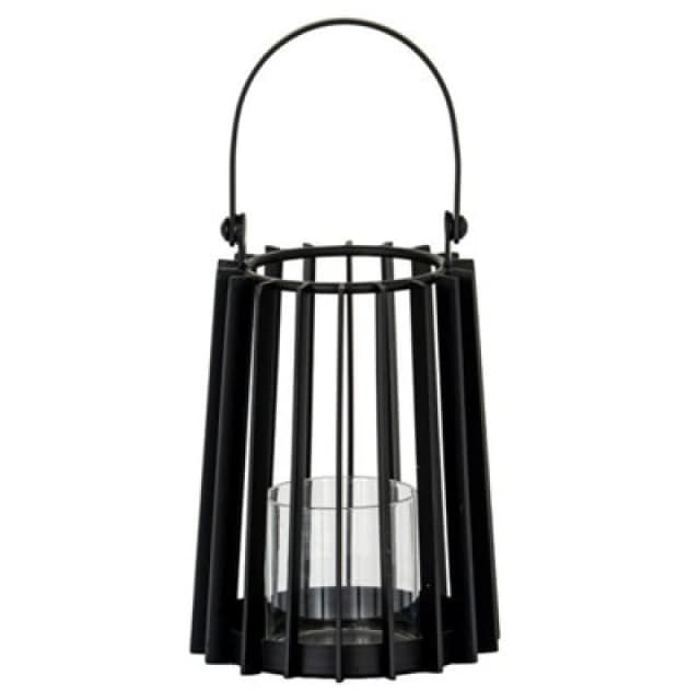 Hill Interiors Lynk Small Lantern With Handle And Candle Holder - Glass - L12 X W12 X H24cm - Black