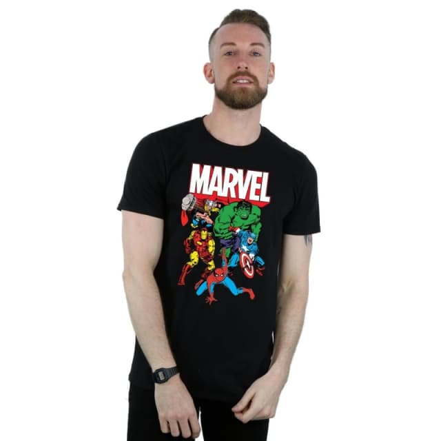 Marvel Marvel Men Hero Group Cotton T-Shirt in Black Size: Small Black S Male 5063377469998