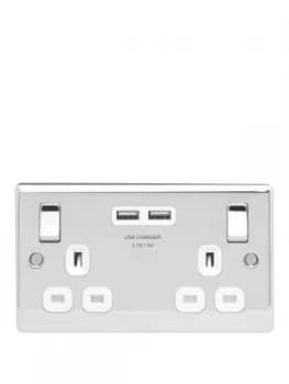British General Polished Chrome Double Switched Socket With X2 USB Sockets - 3.1A