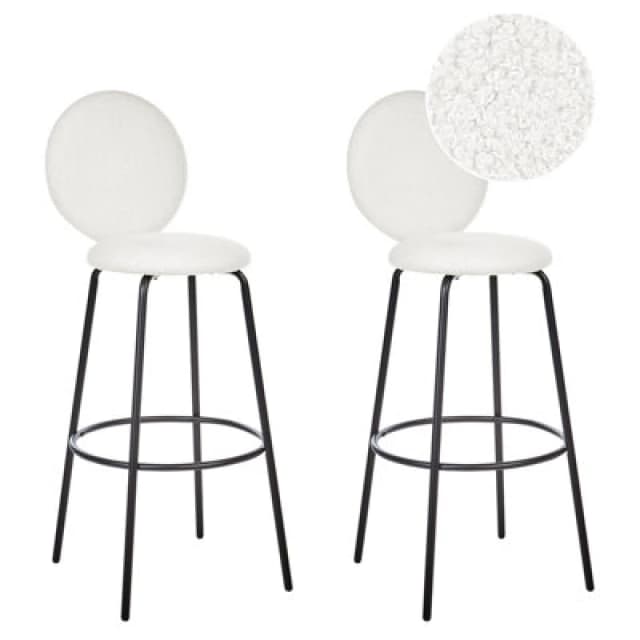 Beliani Set Of 2 Bar Chairs Emery Boucle White