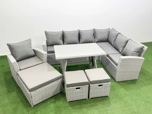 Fimous 10 Seater Garden Outdoor Rattan Furniture Set Dining Table in Light Grey Light Grey Unisex