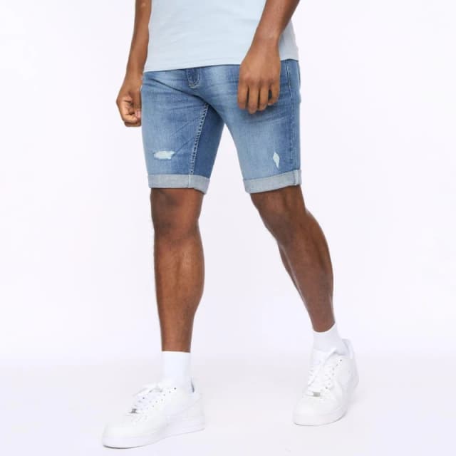 Crosshatch Crosshatch Men Riptrey Abraised Denim Shorts in Mid Blue Size: 38 Mid Blue 38 Male 5059294477048