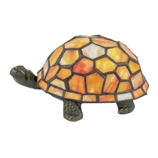 Happy Homewares Quirky Orange & Amber Stained Glass Tiffany Tortoise Table Lamp Orange Unisex