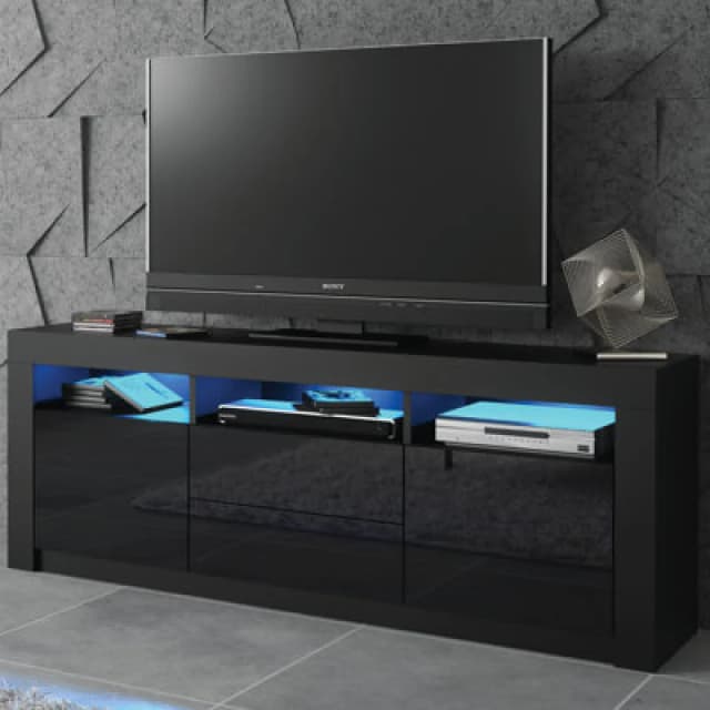 Mex Furniture LTD TV Unit with LED Lighting & Gloss Doors / 160cm in Black Unisex