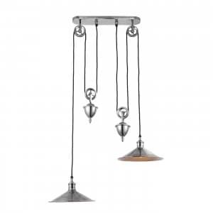 2 Light Dome Ceiling Pendant Antique Silver, E27