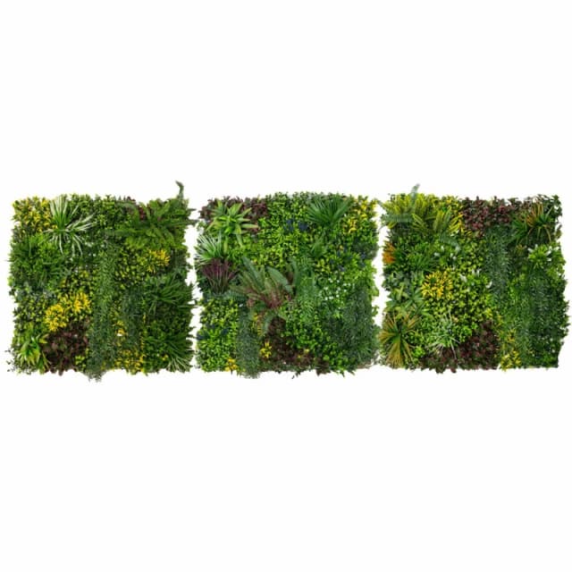 Monstershop 3Pcs Artificial Plant Wall Panel 100 x 100cm Cassia Living Foliage Green Tiles Indoor Outdoor Weather & UV Resistant Green