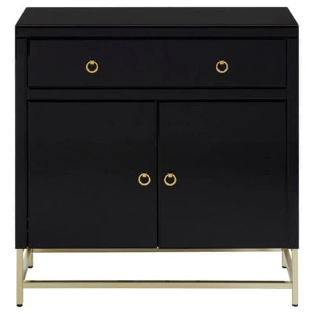 Premier Housewares Interiors By Premier Elegant Black Cabinet,classic Ample Storage Black Finished Chest With Gold Handles, Versatile Wooden Cabinet