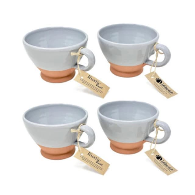 Verano Spanish Ceramics Rustic Pastel Half Dipped Terracotta Kitchen Set Of 4 Breakfast Cups Grey 14Cm