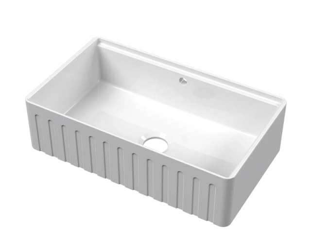 Balterley Fireclay Single Bowl Fluted Front Kitchen Sink Ledge Overflow 795mm in White White Unisex