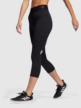 adidas Tech-Fit 3/4 3 Bar Leggings - Black/White, Size 2XL, Women