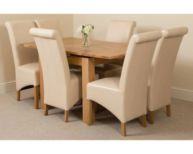 Thats Furniture Richmond 90-150cm Oak Extending Dining Table & 6 Montana Leather Chairs in Cream Cream Unisex