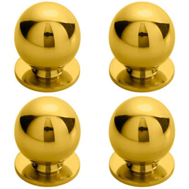 Loops 4x Solid Ball Cupboard Door Knob 25mm Diameter Polished Brass Cabinet Handle Metallics unisex