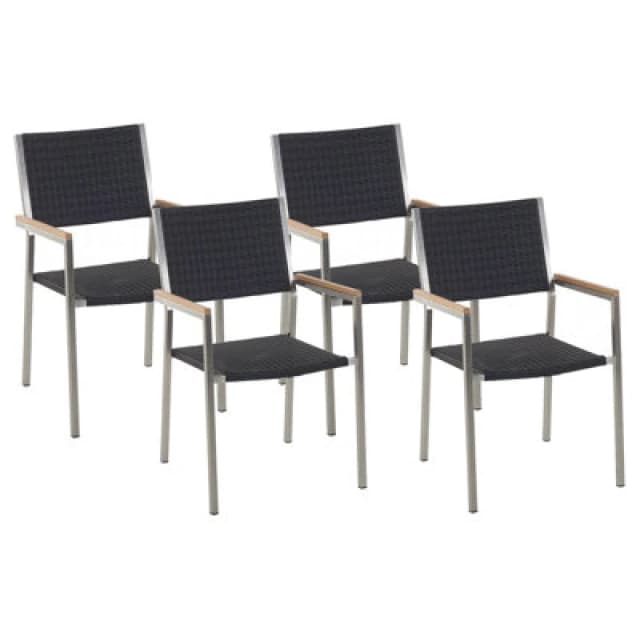 Beliani Set Of 4 Pe Rattan Garden Chairs Black Grosseto