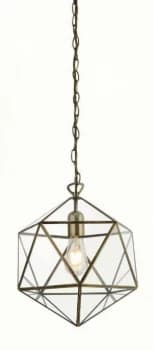 1 Light Cage Prism Pendant Antique Brass, E27