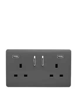 Trendiswitch 2G 13A Skt. 2X2.1Mah USB Charcoal