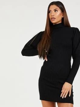 Quiz Grey Puff Sleeve Knitted Jumper Dress - S