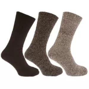 Mens Thermal Non Elastic Wool Blend Socks (2.1 Tog) (Pack Of 3) (UK Shoe 6-11, EUR 39-45) (Shades Of Brown)