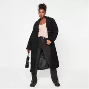 Missguided Longline Borg Teddy Coat - Black