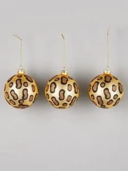 Gisela Graham Set Of 3 Leopard Print Glass Christmas Tree Baubles