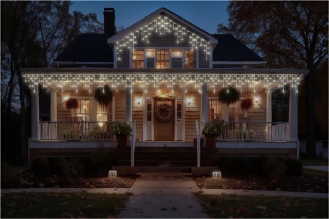 EAGLE-CON 2m Easy-Connect Cool White 60 Icicle Lights White Rubber With 60/40/20cm Drop with 10% Twinkle ELV-059443