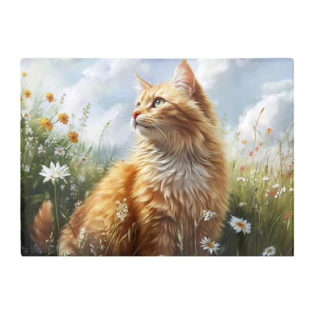 Warren Reed Designer Fluffy Ginger Cat In A Summer Meadow Chopping Board