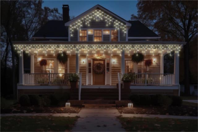 EAGLE-CON 5m Easy-Connect Warm White 120 Icicle Lights White Rubber With 60/40/20cm Drop with 10% Twinkle ELV-105248