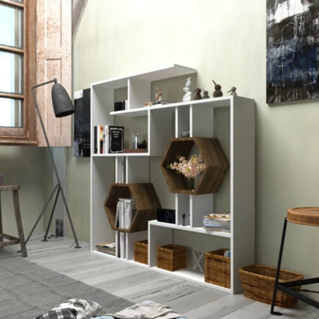 Decorotika Tamara Bookcase Shelving Unit White & Walnut