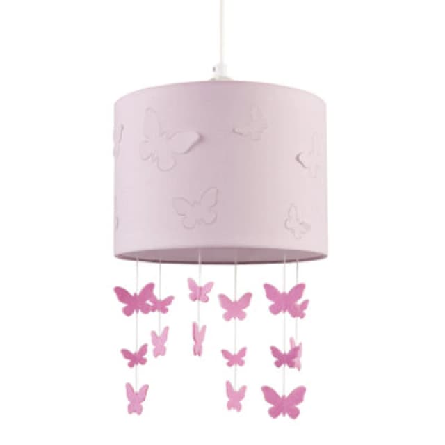 Happy Homewares Soft Pink Cotton Fabric Childrens Pendant Shade With Butterfly Decor