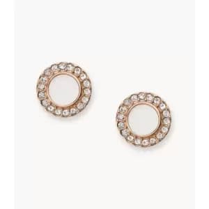 Fossil Womens Val Stone Glitz Studs - Rose Gold / White
