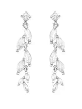 Jon Richard Rhodium Plated Cubic Zirconia Delicate Leaf Earrings, Silver, Women