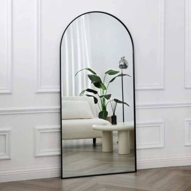 Home Garden Direct Anax - Black Frame Arch Mirror - Standing or Wall Mirror Black Unisex