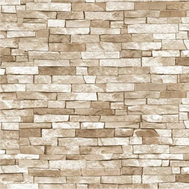 PS PS - 3D Effect Brick Wallpaper Beige Natural Stone Slate Rustic Weathered Texture p+s WL-05546-10