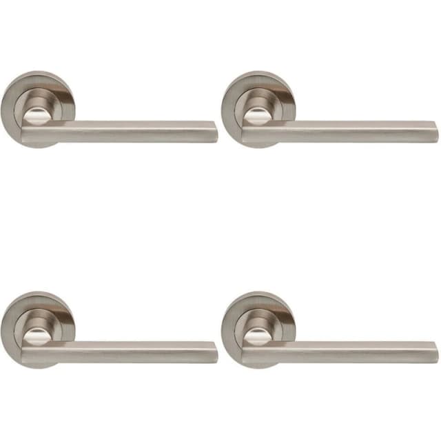 Loops 4x PAIR Straight Plinth Mounted Handle on Round Rose Concealed Fix Satin Nickel Metallics