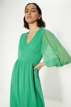 Puff Sleeve Chiffon Midi Dress
