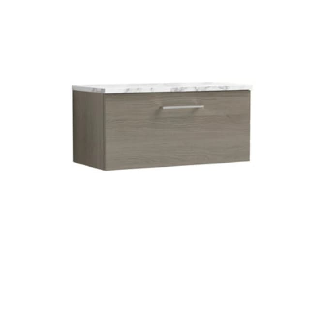 NUIE Arno Wall Hung 1-Drawer Vanity Unit with Carrera Marble Worktop 800mm Wide - Solace oak - Nuie ARN2525LCM
