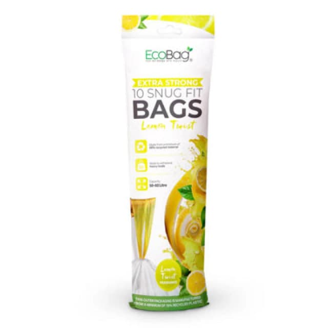 Ecobag 10 Pack Lemon Scented Kitchen Drawstring Bin Liner 60L, 28 Microns Heavy Duty, 465 X 750mm