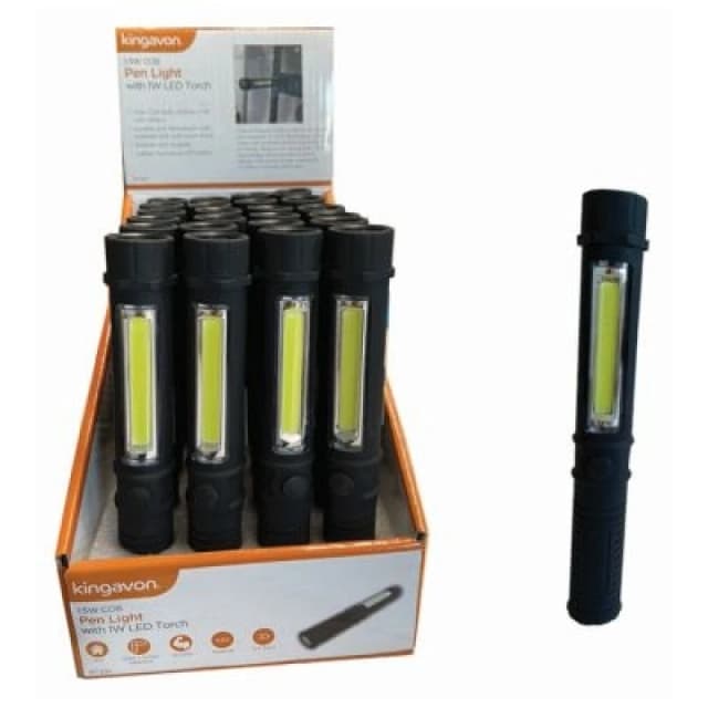 Kingavon Plastic Pen Light with 1W LED Torch - 1.5W COB - Black Black