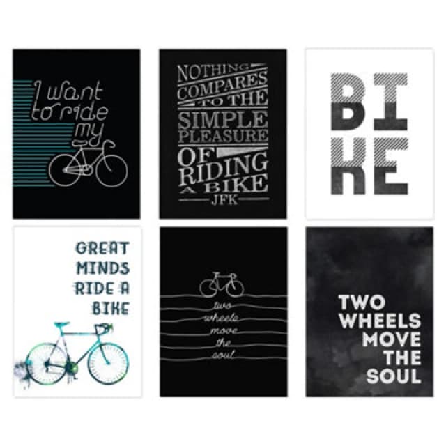 Wee Blue Coo Wall Art Print Set Of 6 Love Cycling Bicycle Theme Quote Black And White Bike Typography Wall Art