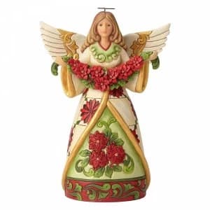 Winter Beauty In Bloom - Angel with Poinsettia Garland Figurine