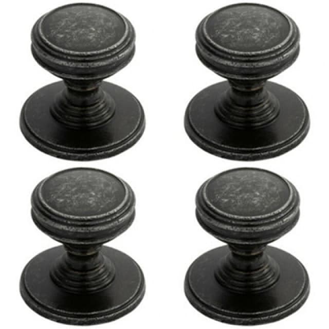 Loops 4x Ringed Tiered Cupboard Door Knob 25mm Diameter Pewter Cabinet Handle Multi unisex