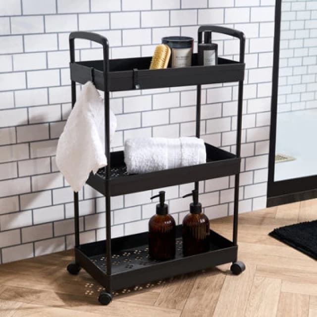OHS OHS Trolley Cart 3 Tier Roll Bathroom Storage Makeup Kitchen Organiser in Black One Size Unisex 5027434212149